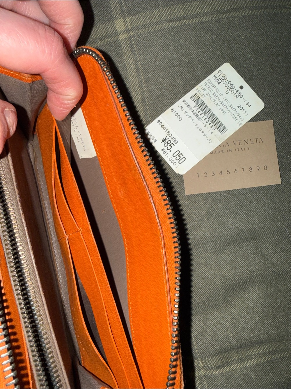 Bottega Veneta Orange and Brown Zip Wallet